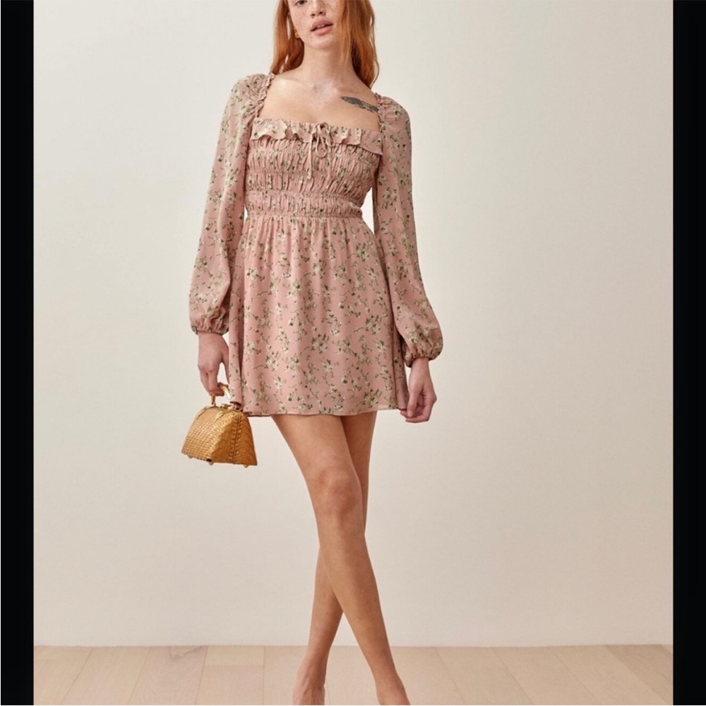 Reformation Pink Floral Smocked Mini Dress